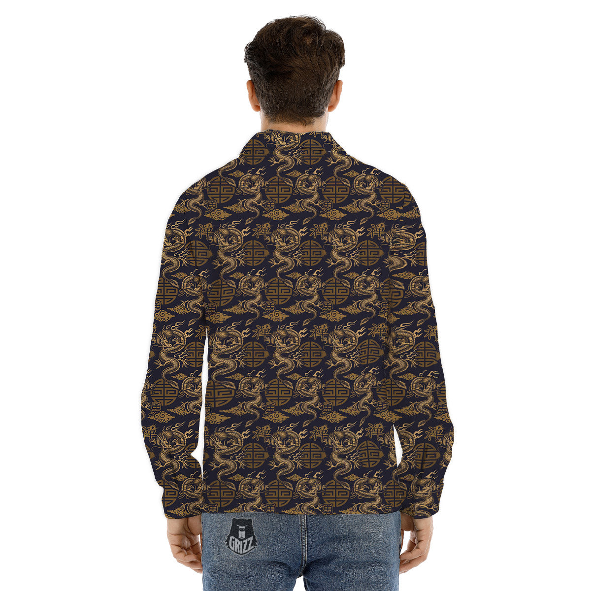 Chinese Dragon Print Pattern Men's Dress Shirts-grizzshop