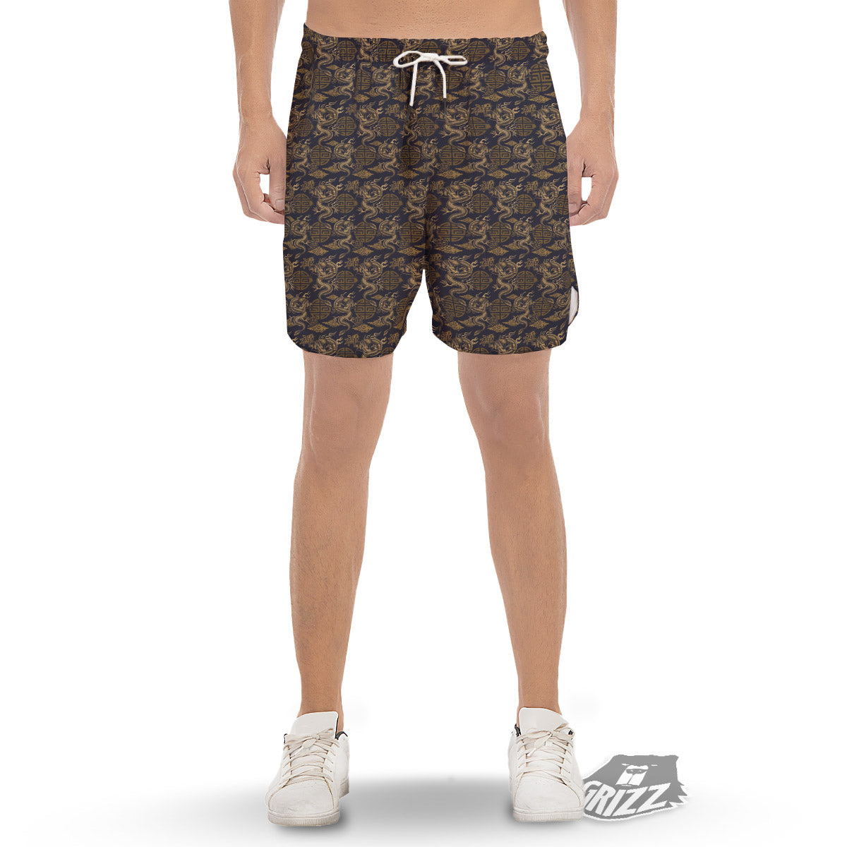Chinese Dragon Print Pattern Men's Gym Shorts-grizzshop