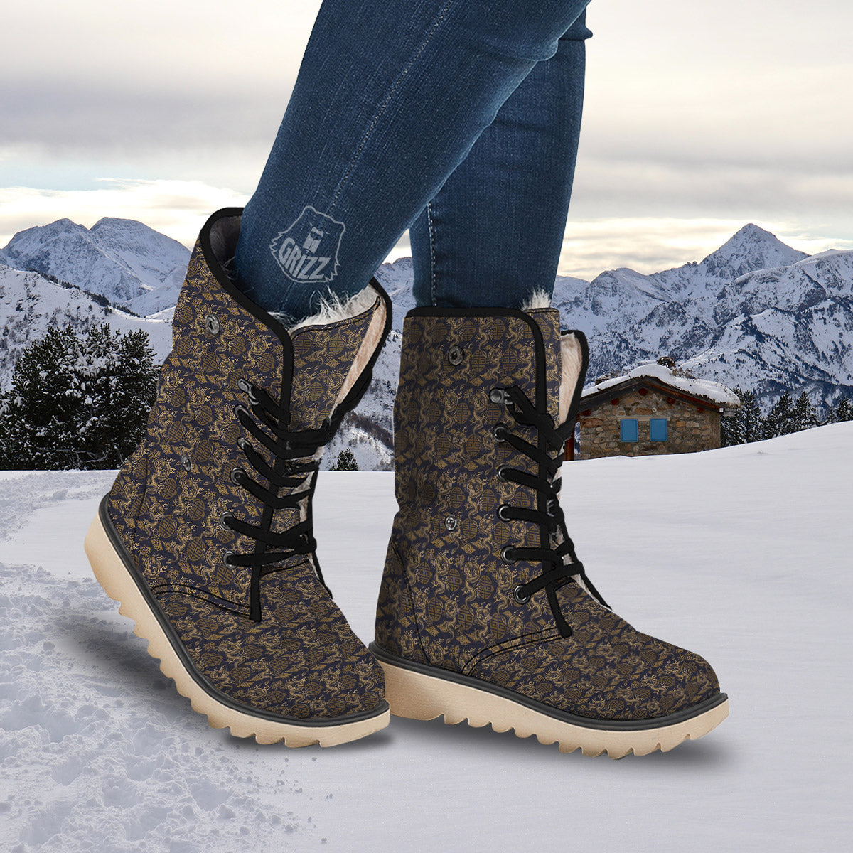 Chinese Dragon Print Pattern Snow Boots-grizzshop