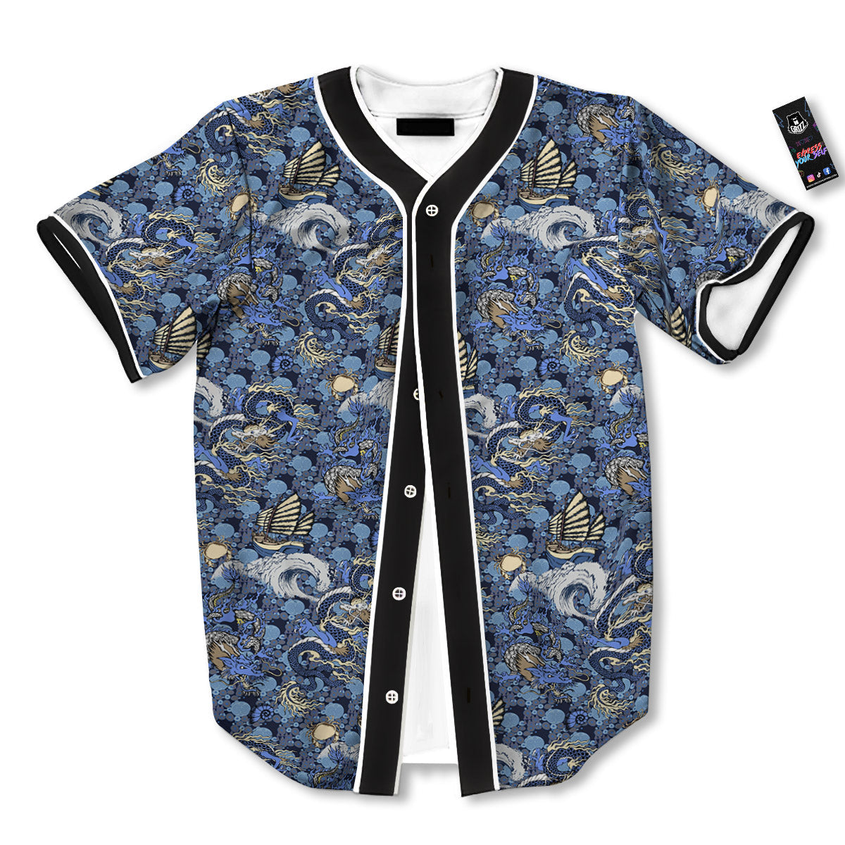 Chinese Dragon Sea Print Pattern Baseball Jersey-grizzshop