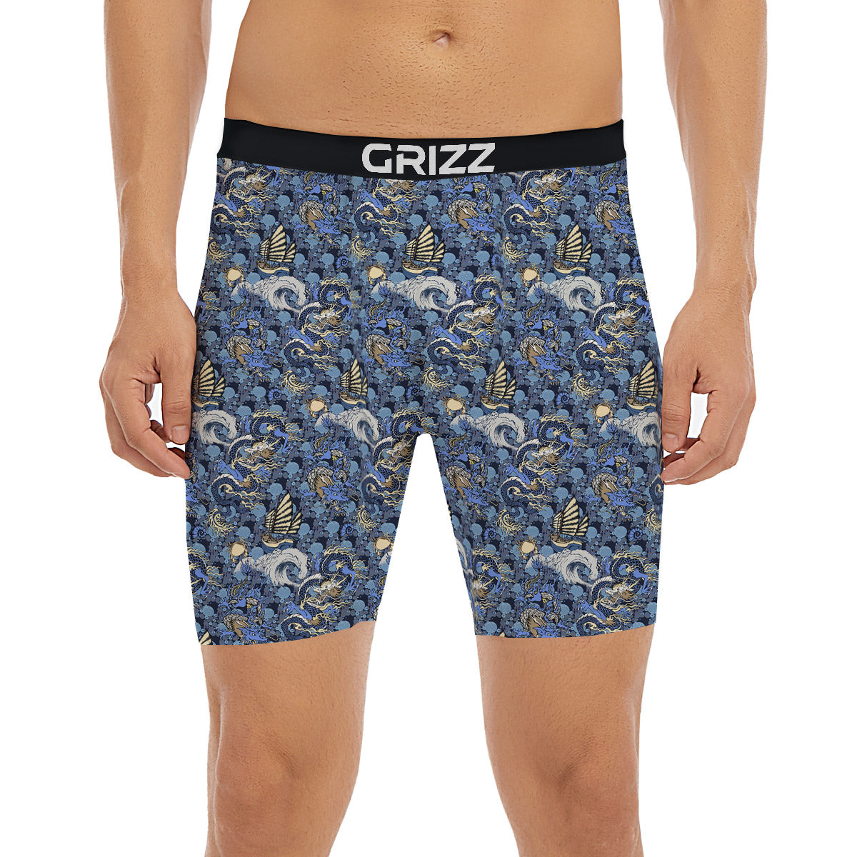 Chinese Dragon Sea Print Pattern Boxer Briefs-grizzshop