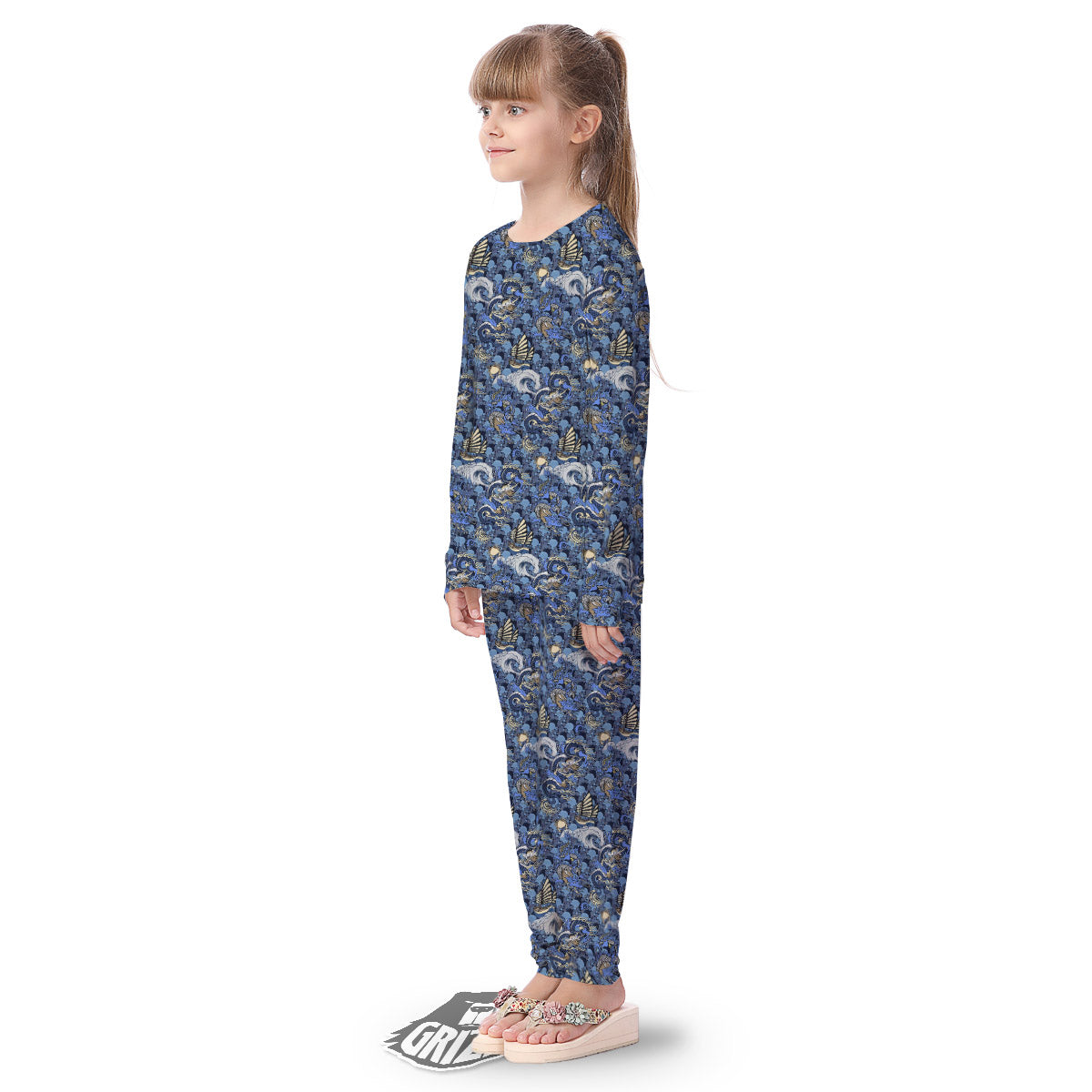 Chinese Dragon Sea Print Pattern Kid's Pajamas-grizzshop