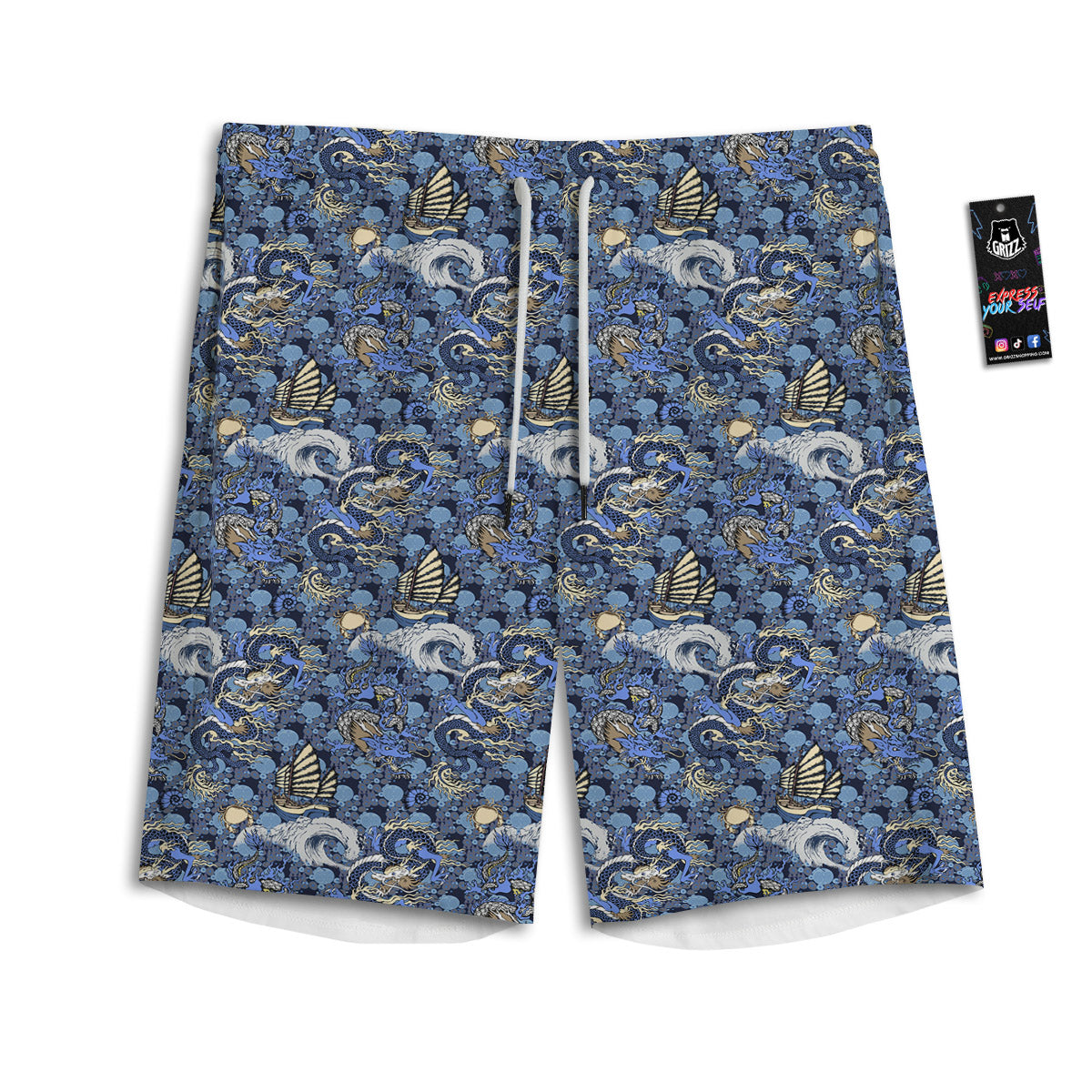 Chinese Dragon Sea Print Pattern Men's Athletic Shorts