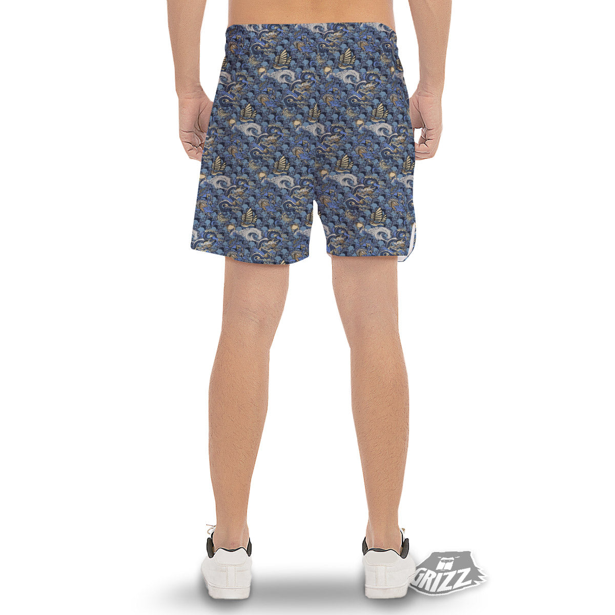 Chinese Dragon Sea Print Pattern Men's Gym Shorts-grizzshop