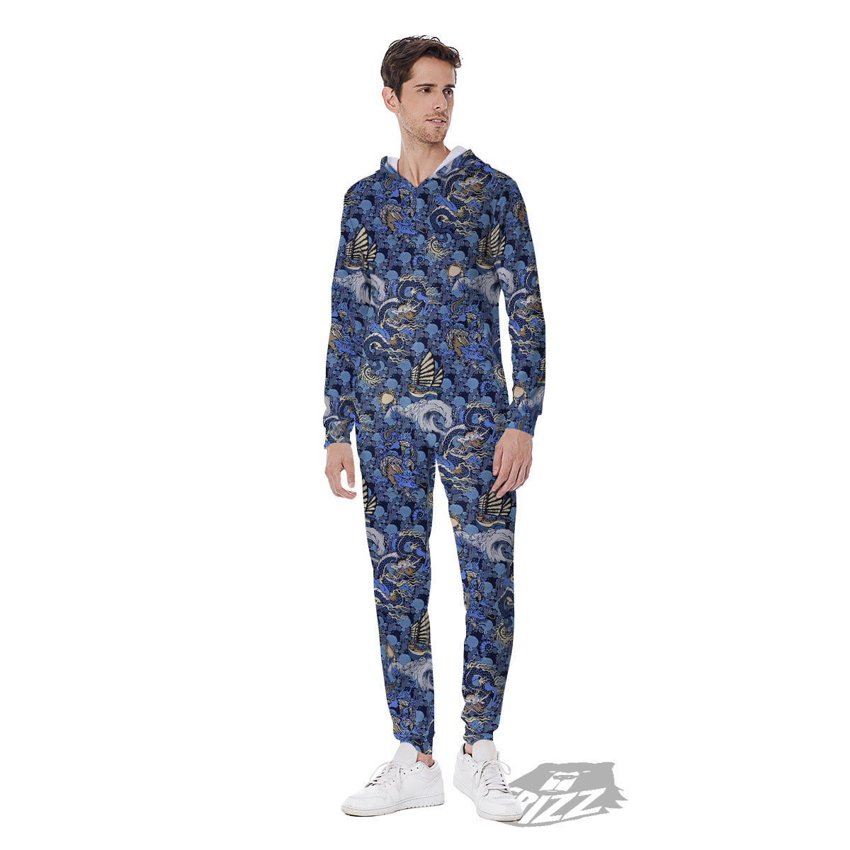 Chinese Dragon Sea Print Pattern Men's Jumpsuit-grizzshop