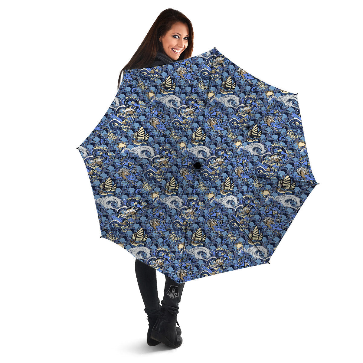 Chinese Dragon Sea Print Pattern Umbrella-grizzshop