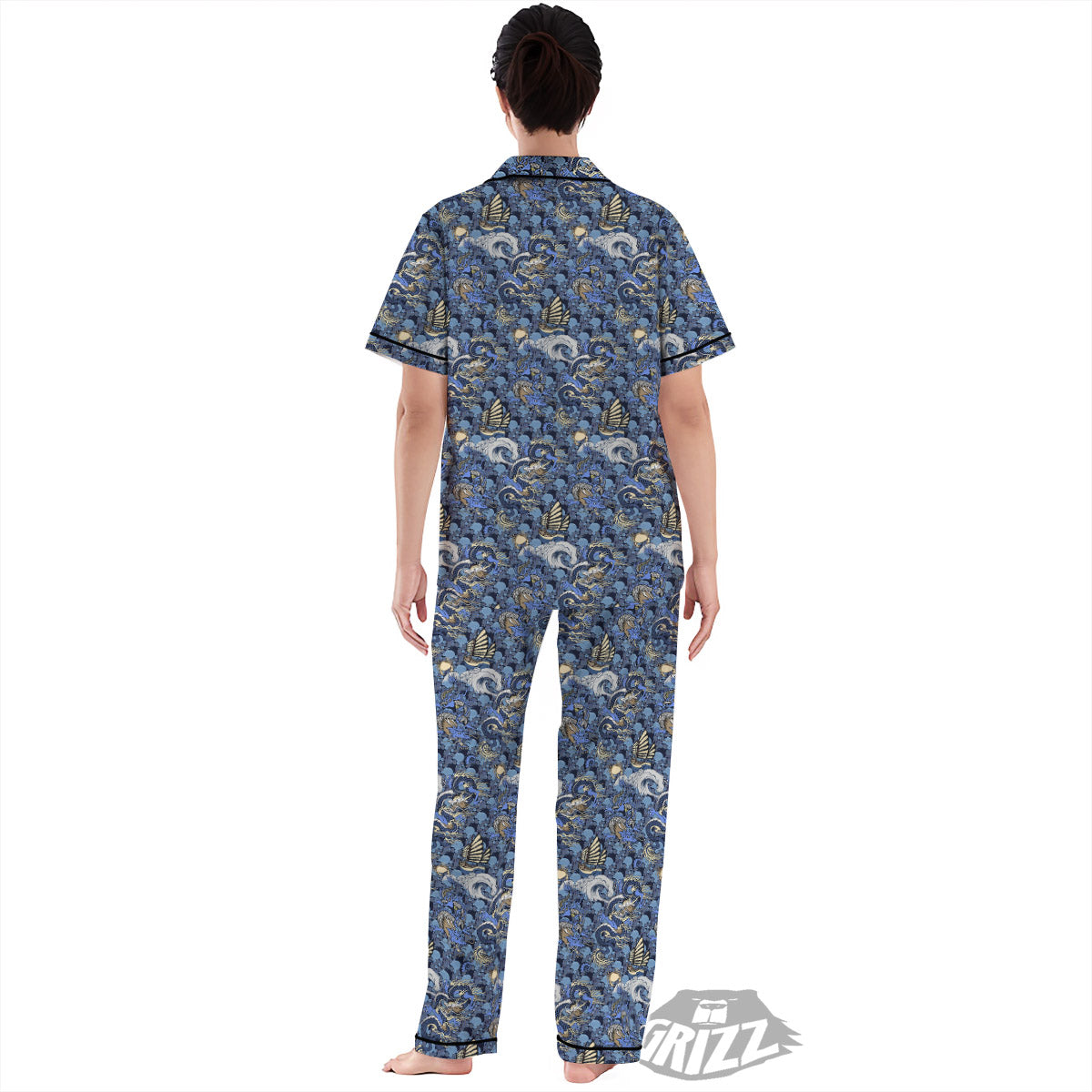Chinese Dragon Sea Print Pattern Women's Pajamas Set-grizzshop