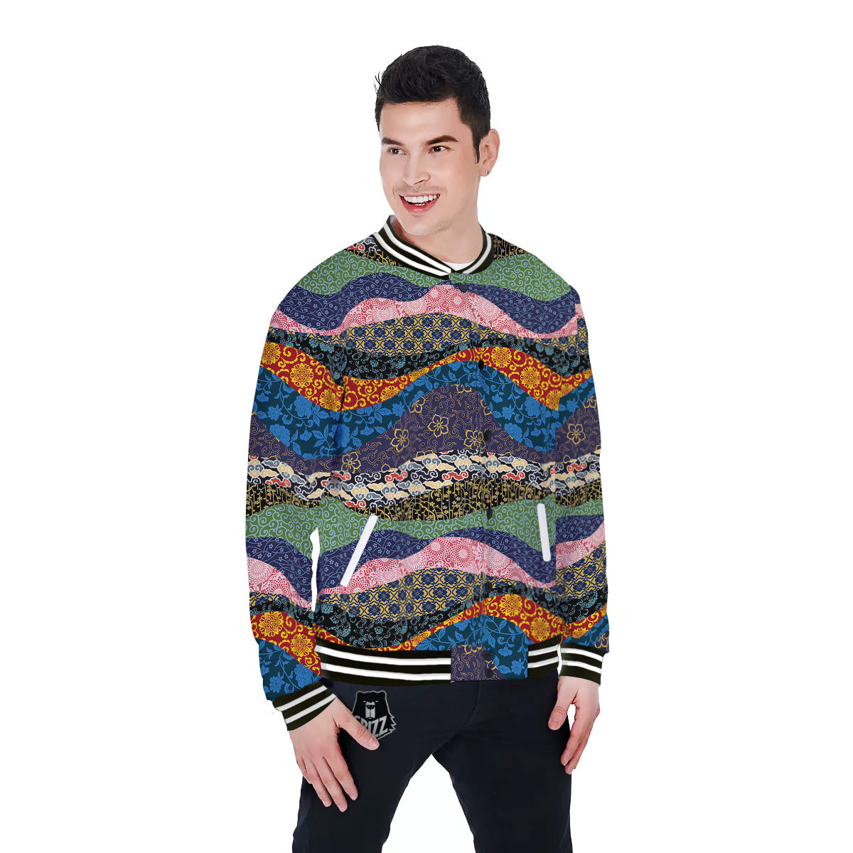 Chinese Fabric Art Print Pattern Baseball Jacket-grizzshop