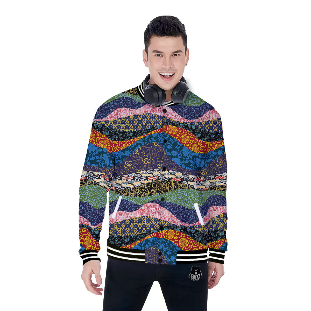 Chinese Fabric Art Print Pattern Baseball Jacket-grizzshop