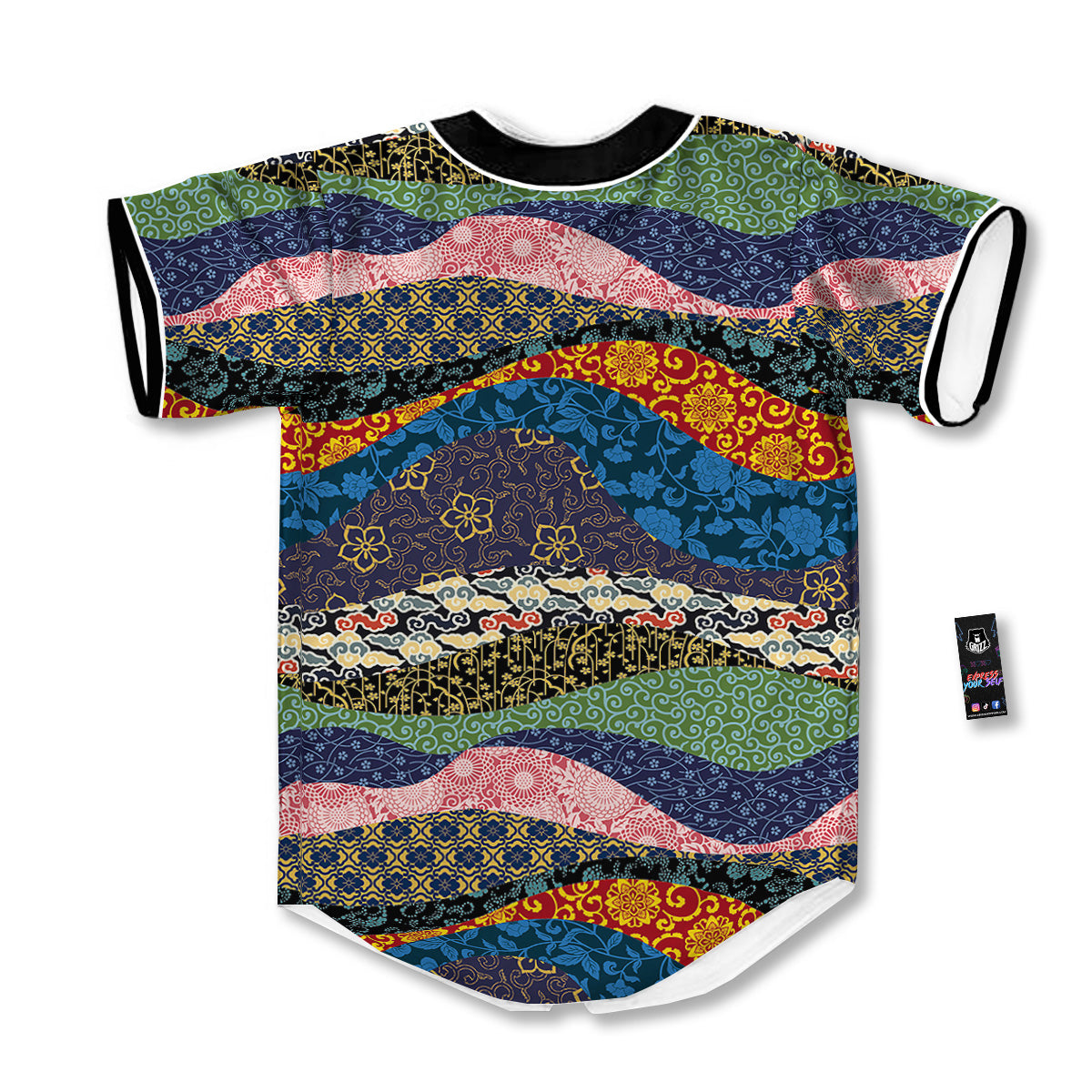 Chinese Fabric Art Print Pattern Baseball Jersey-grizzshop