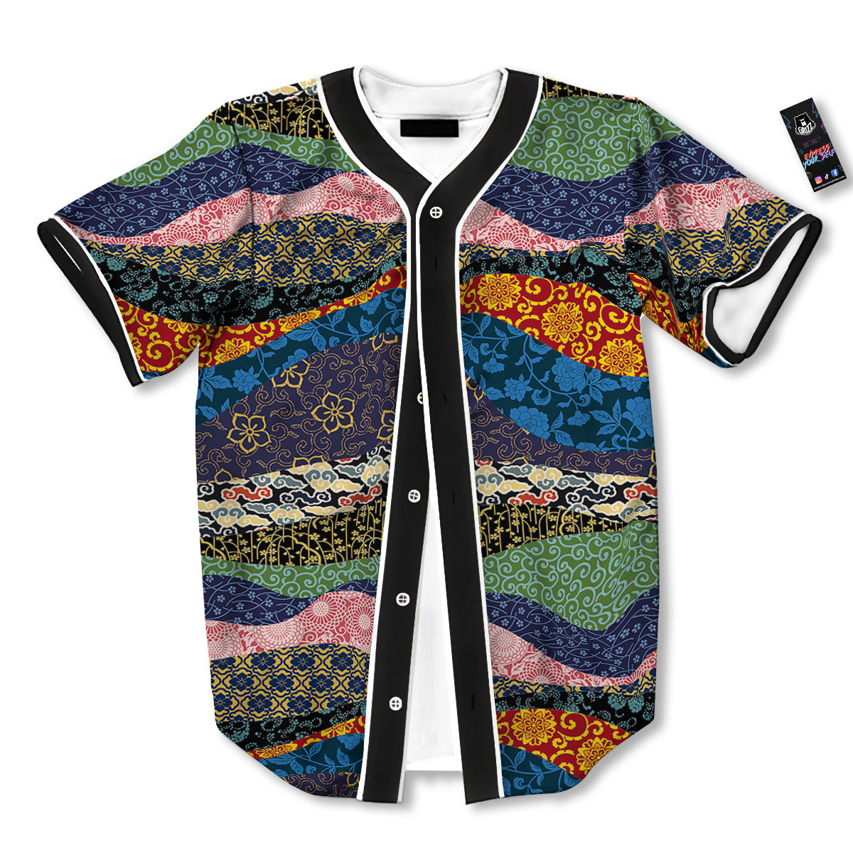 Chinese Fabric Art Print Pattern Baseball Jersey-grizzshop