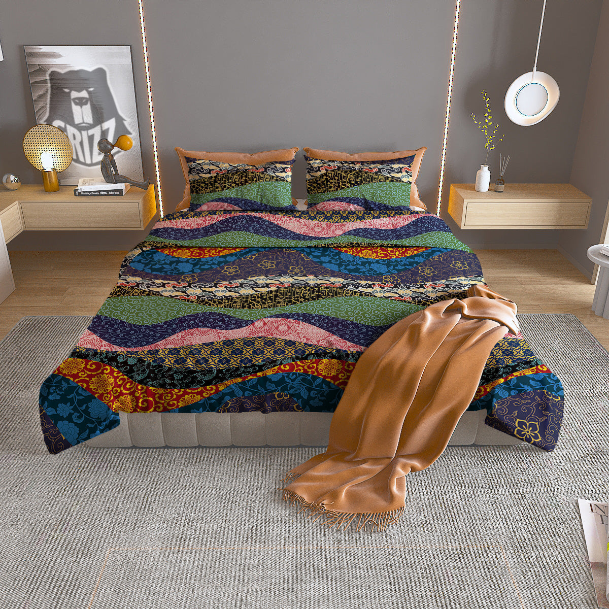Chinese Fabric Art Print Pattern Duvet Cover Bedding Set
