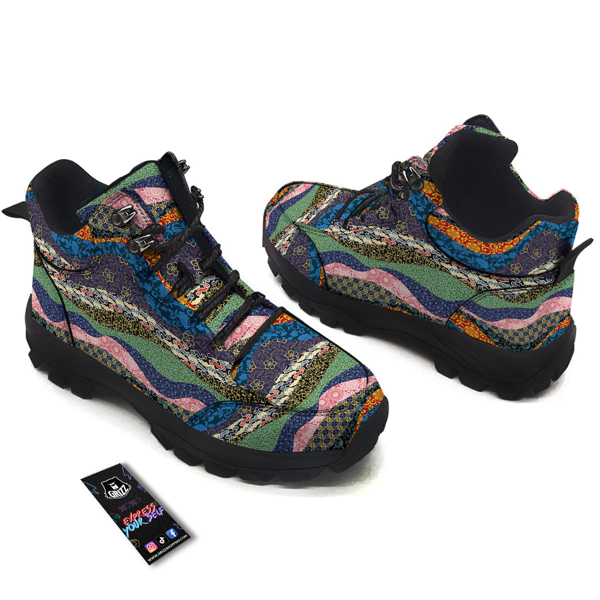 Chinese Fabric Art Print Pattern Hiking Shoes-grizzshop