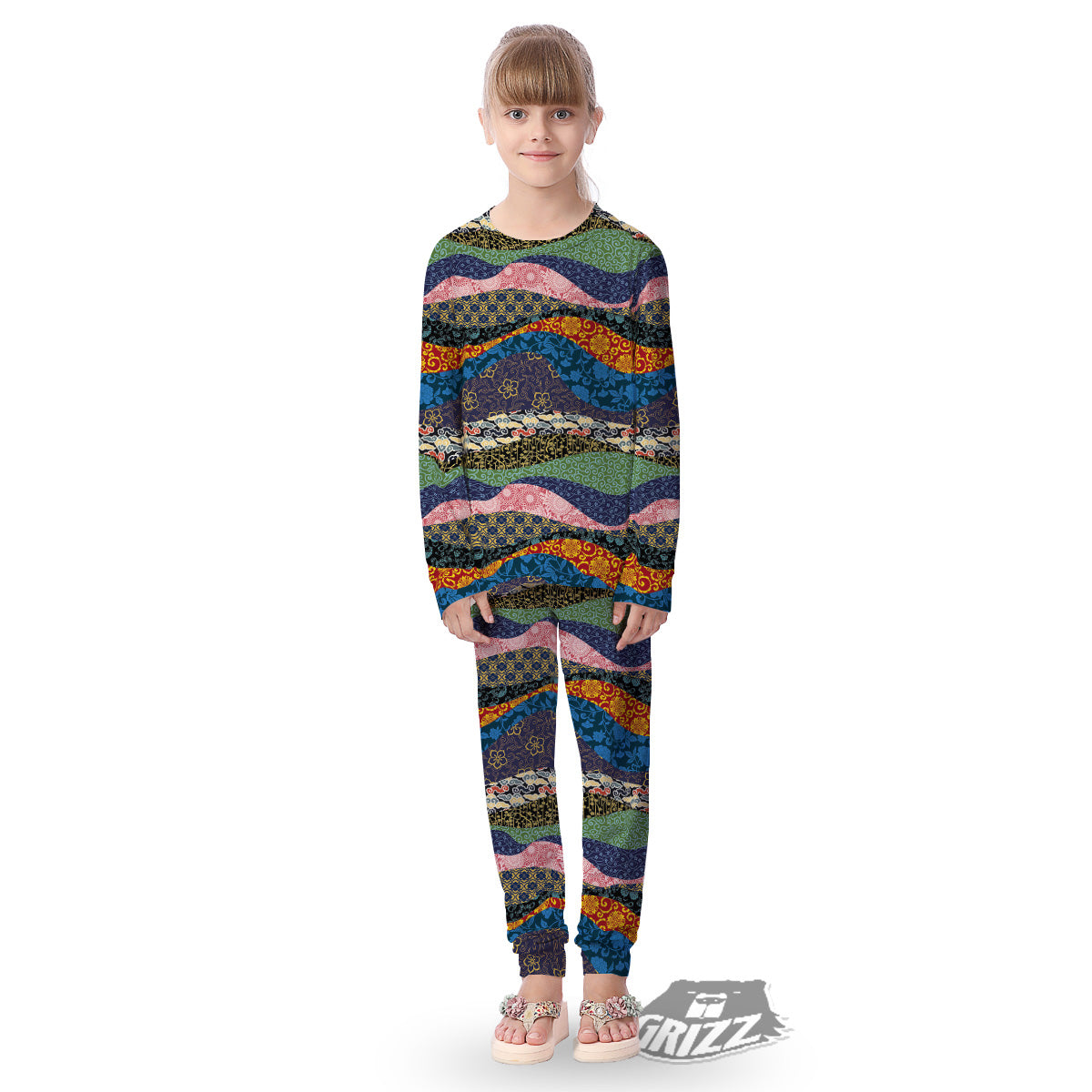 Chinese Fabric Art Print Pattern Kid's Pajamas-grizzshop