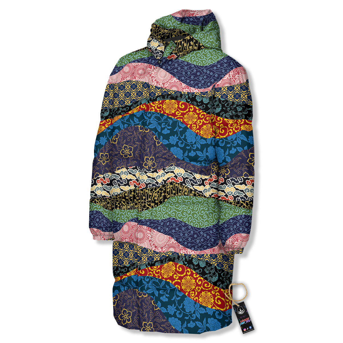 Chinese Fabric Art Print Pattern Long Down Jacket-grizzshop