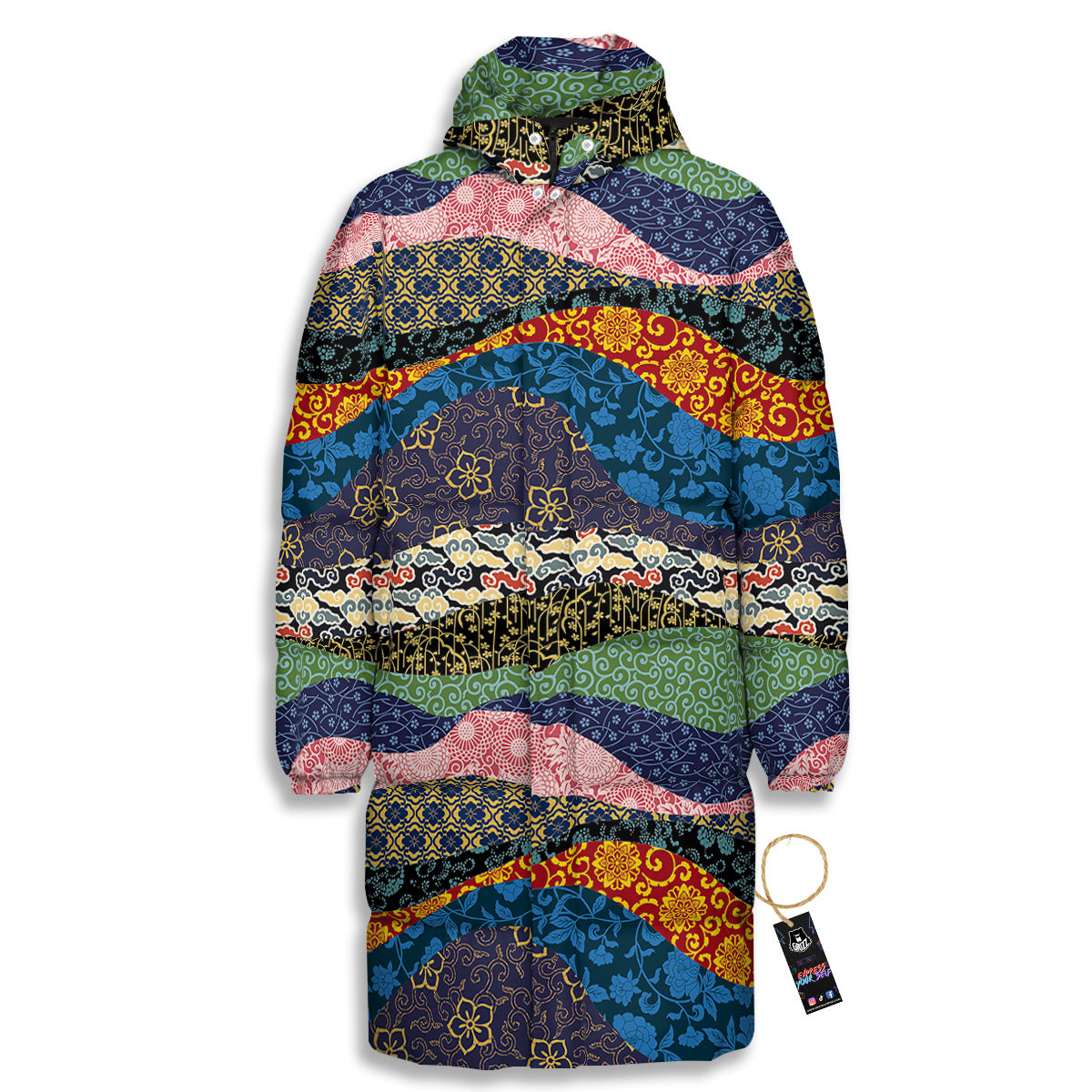 Chinese Fabric Art Print Pattern Long Down Jacket-grizzshop