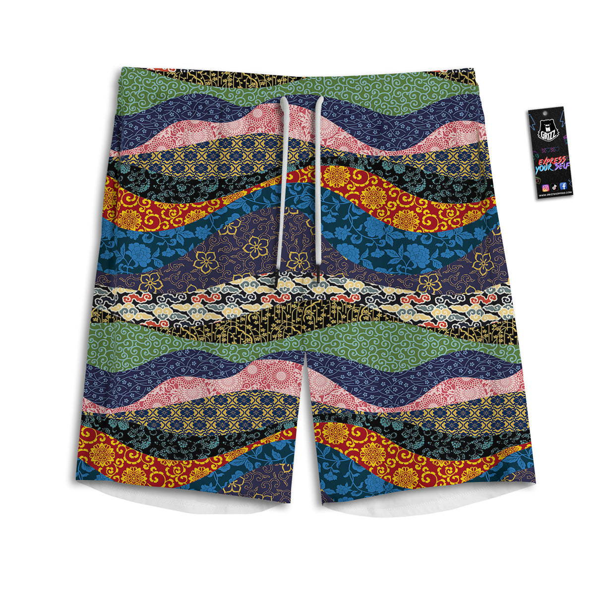 Chinese Fabric Art Print Pattern Men's Athletic Shorts
