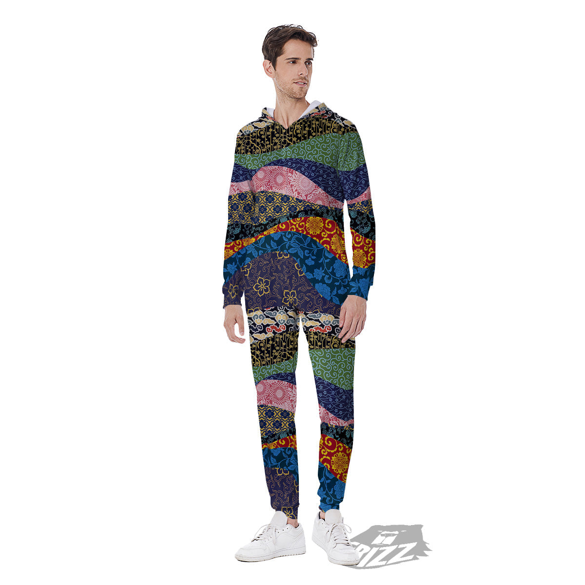 Chinese Fabric Art Print Pattern Men's Jumpsuit-grizzshop