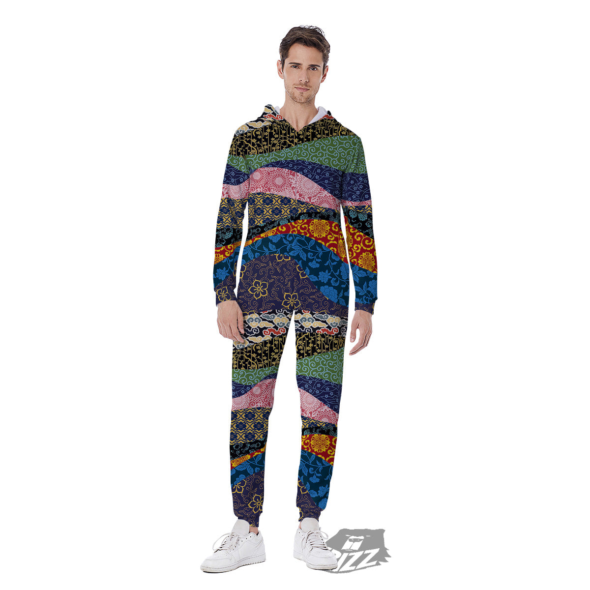 Chinese Fabric Art Print Pattern Men's Jumpsuit-grizzshop