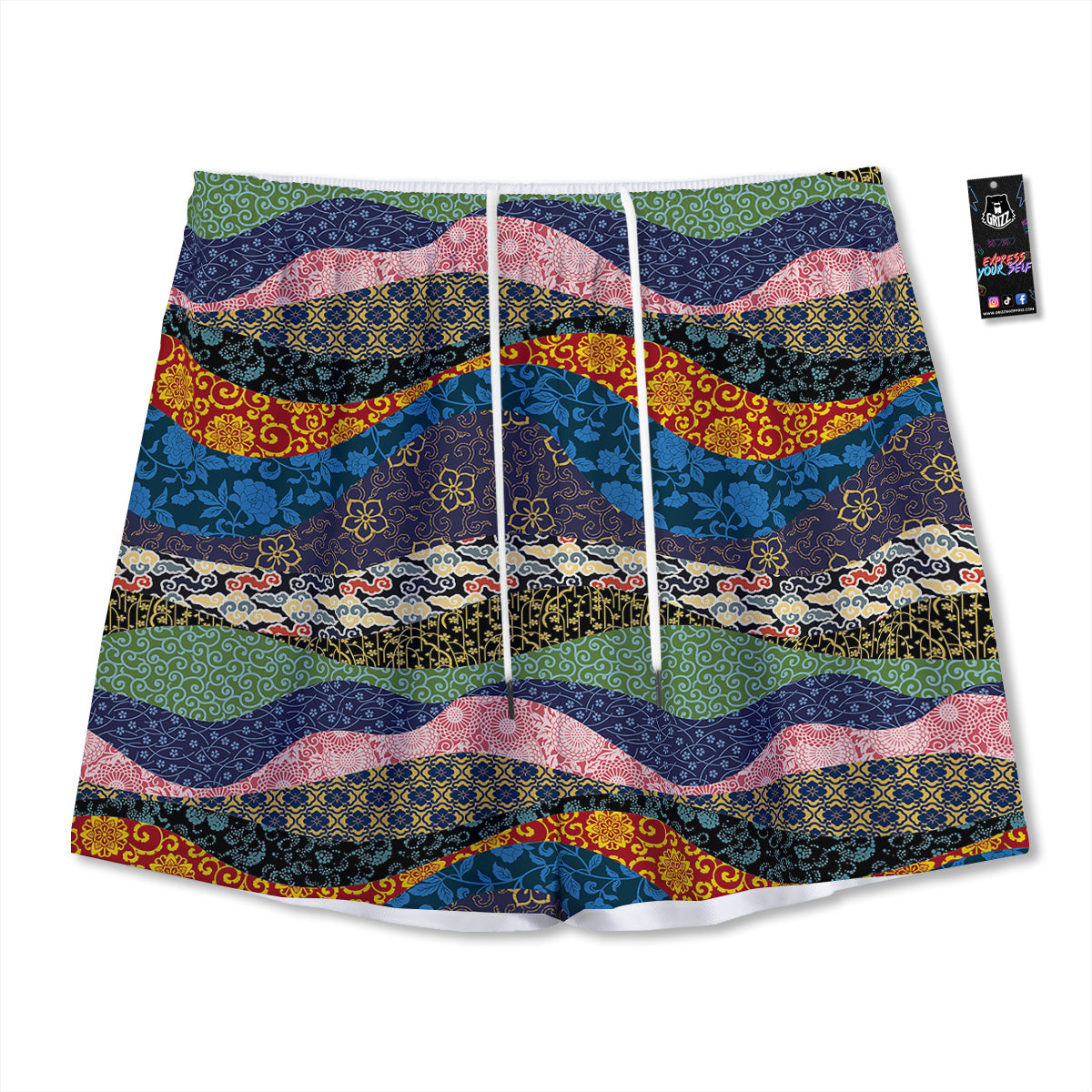 Flower Geometric Dot Print Pattern Mesh Shorts