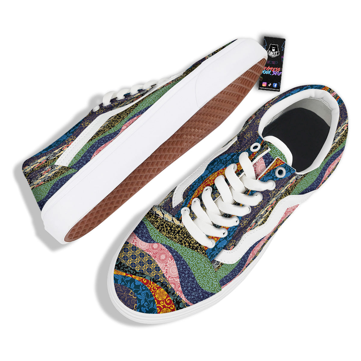 Chinese Fabric Art Print Pattern Skate Shoes-grizzshop