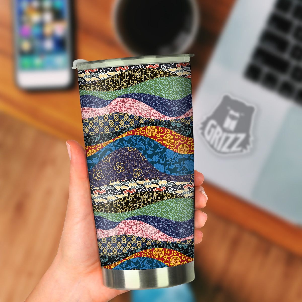 Chinese Fabric Art Print Pattern Tumbler-grizzshop