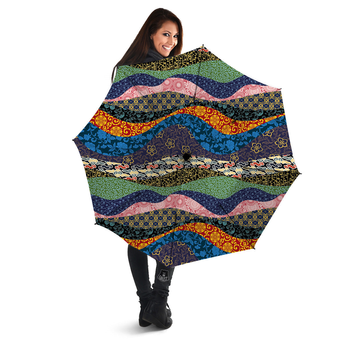 Chinese Fabric Art Print Pattern Umbrella-grizzshop