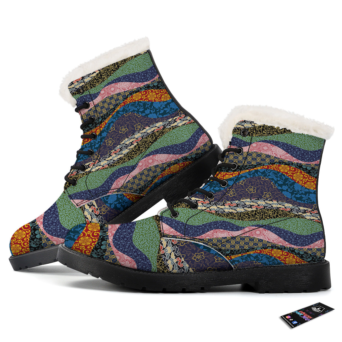 Chinese Fabric Art Print Pattern Winter Boots-grizzshop