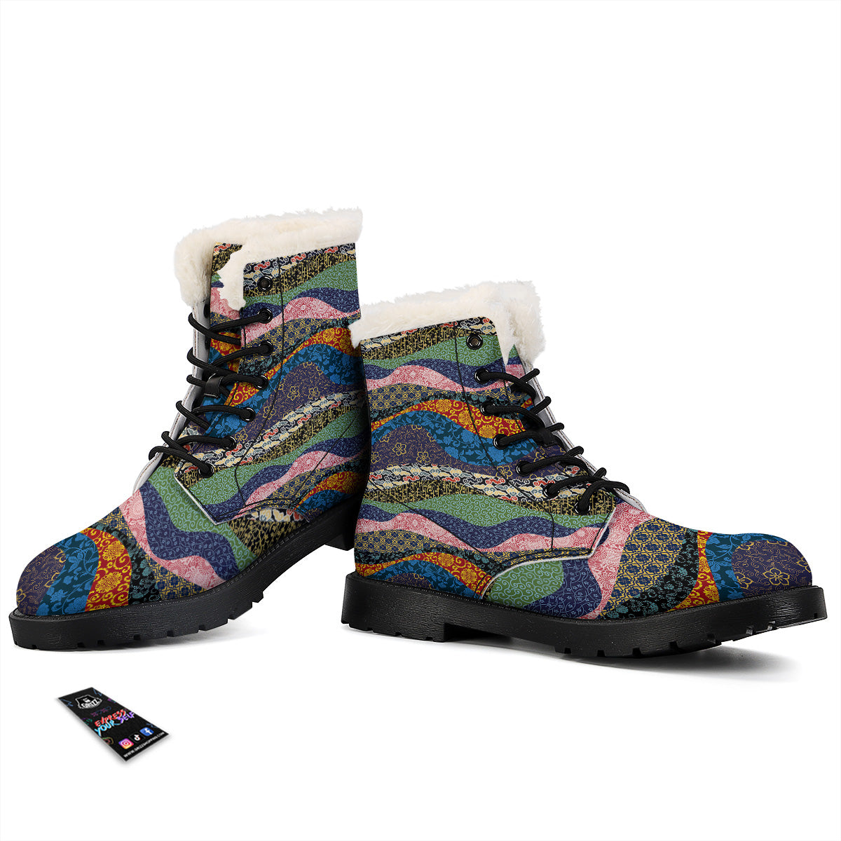 Chinese Fabric Art Print Pattern Winter Boots-grizzshop