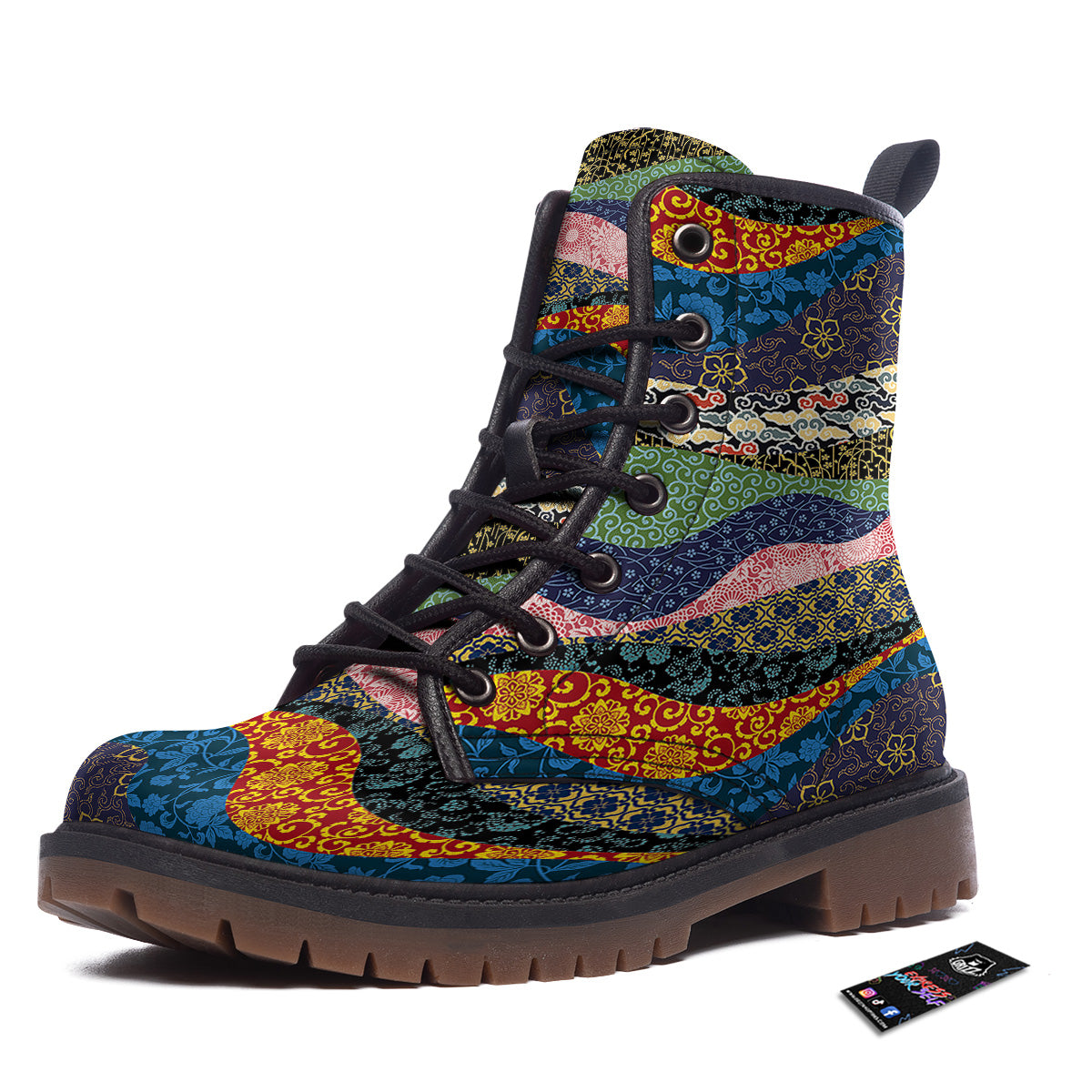 Chinese Fabric Art Print Pattern Work Boots-grizzshop