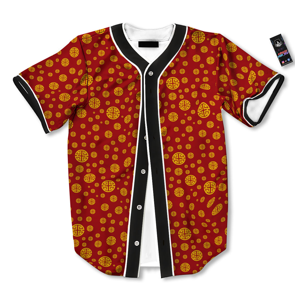 Chinese Gold Print Pattern Baseball Jersey-grizzshop