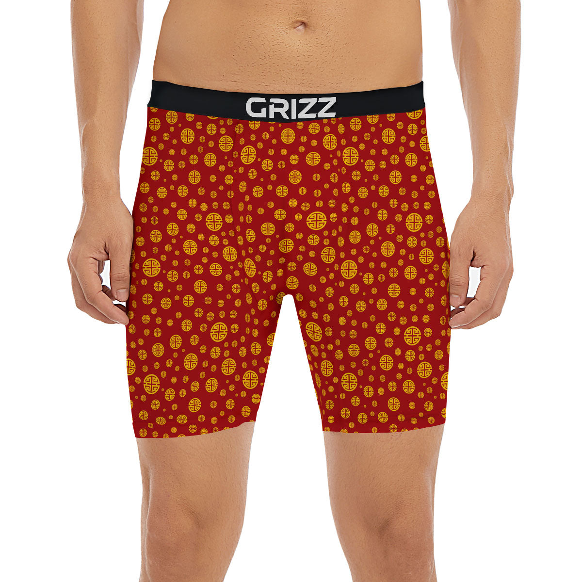 Chinese Gold Print Pattern Boxer Briefs-grizzshop