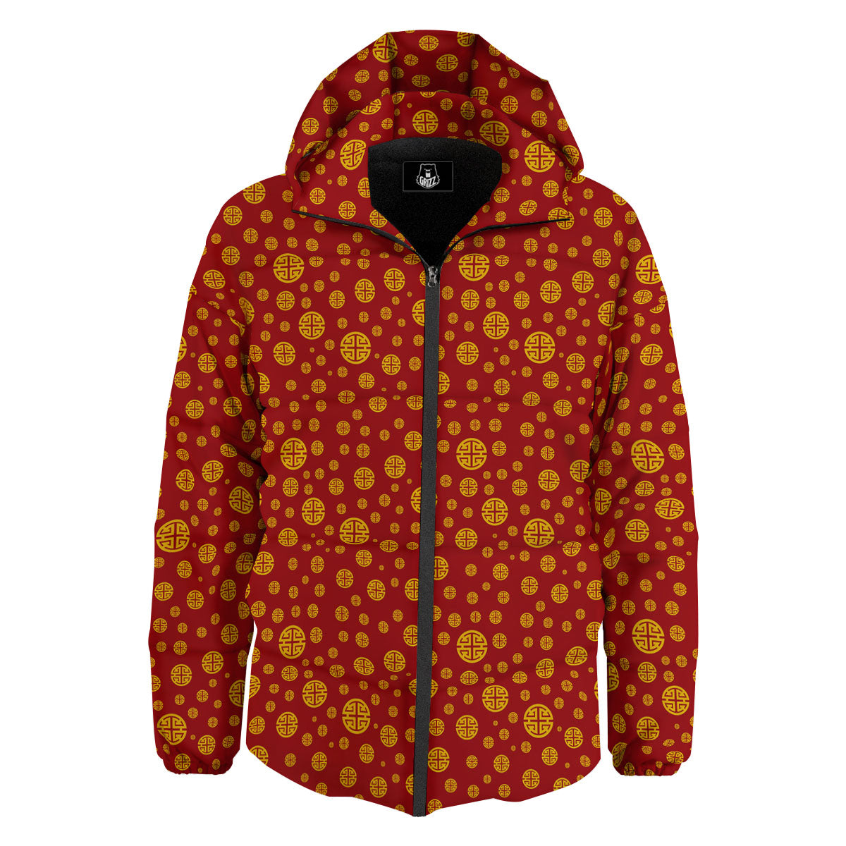 Chinese Gold Print Pattern Down Jacket-grizzshop