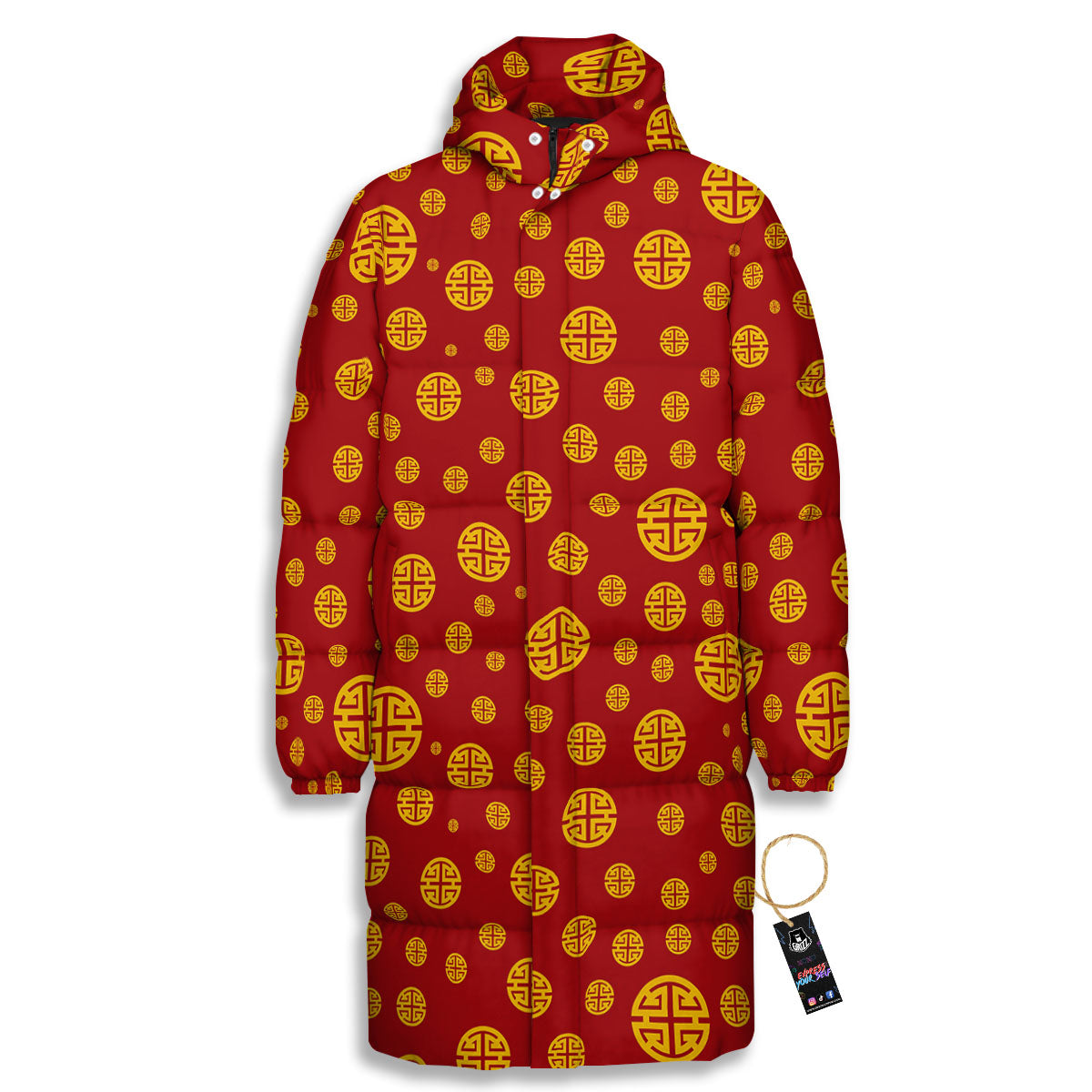 Chinese Gold Print Pattern Long Down Jacket-grizzshop