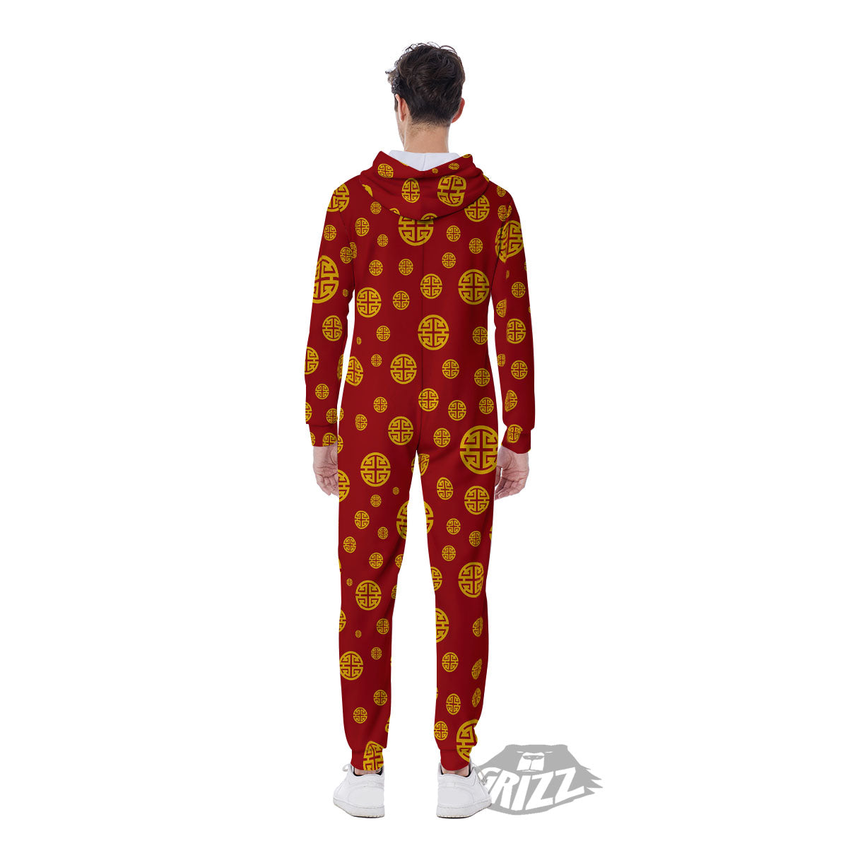 Chinese Gold Print Pattern Men's Jumpsuit-grizzshop