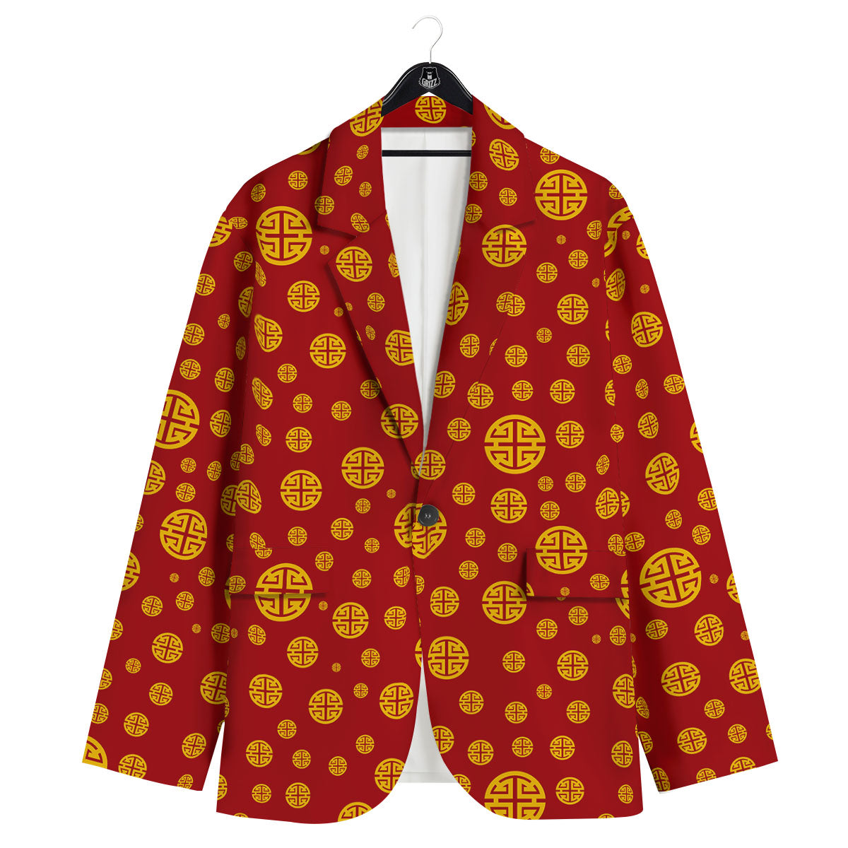 Chinese Gold Print Pattern Men's Sport Coat-grizzshop