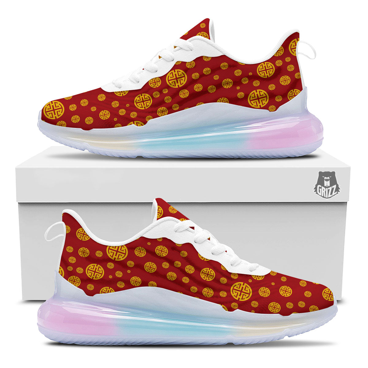 Chinese Gold Print Pattern Running Sneakers-grizzshop