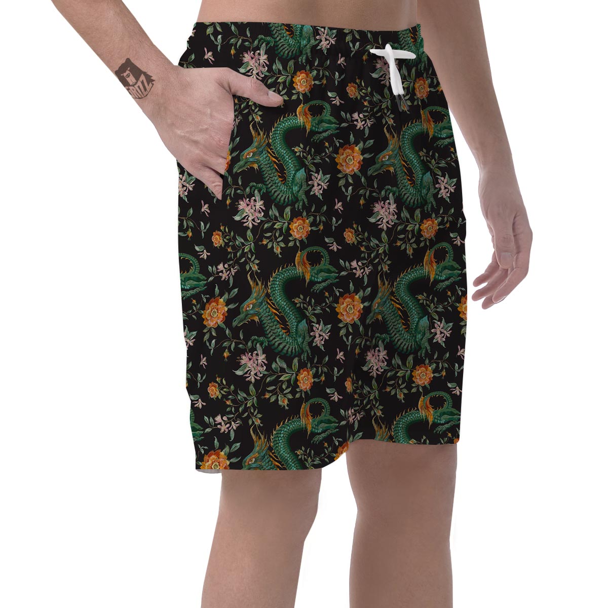 Chinese Green Dragon Print Men's Shorts-grizzshop