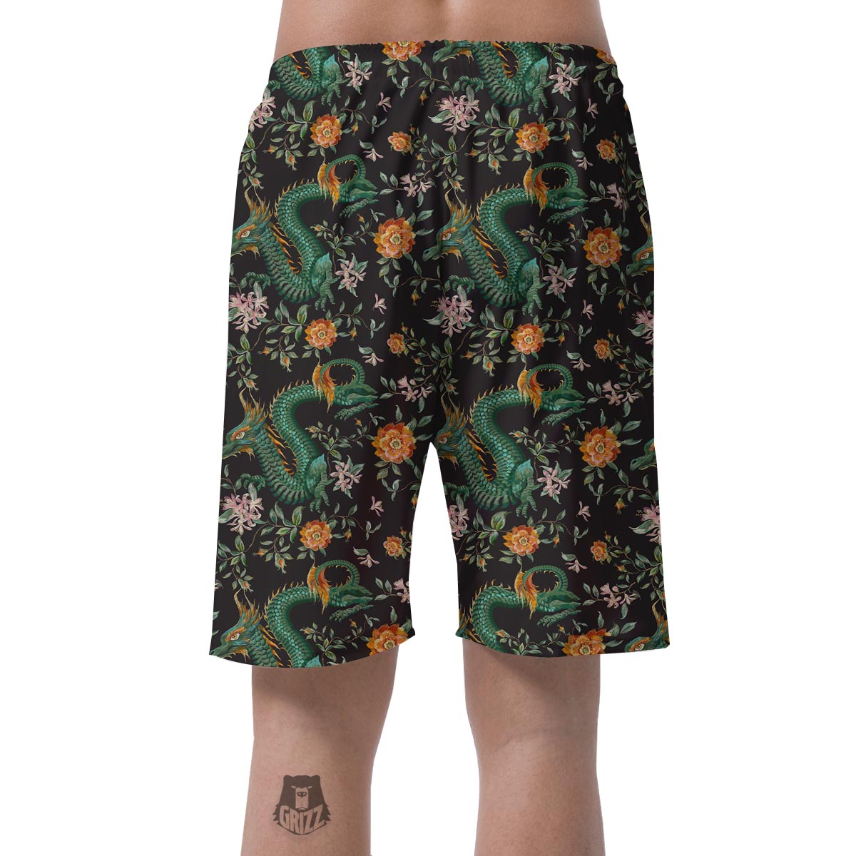 Chinese Green Dragon Print Men's Shorts-grizzshop