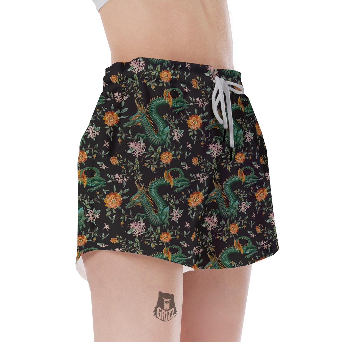 Chinese Green Dragon Print Women's Shorts-grizzshop