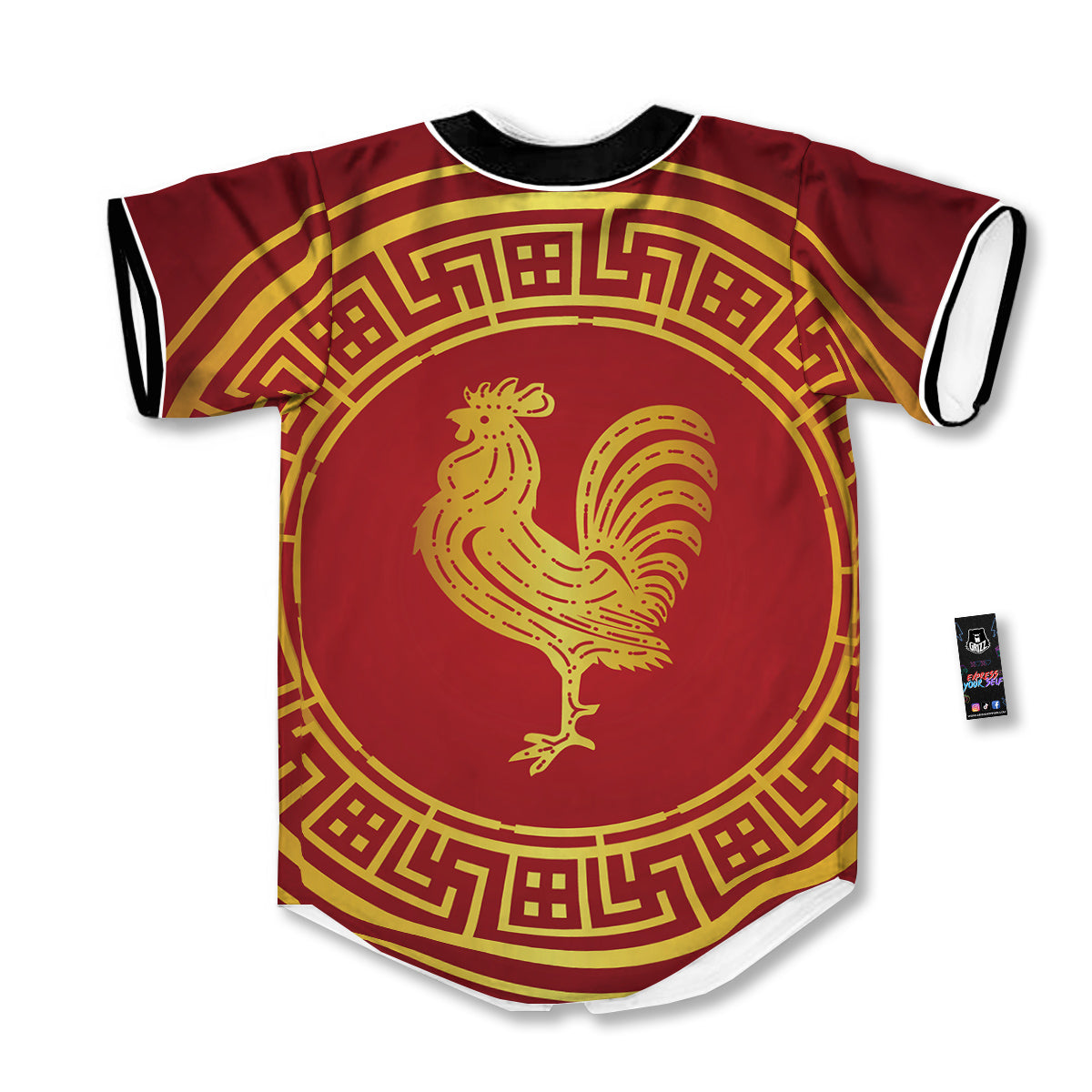 Chinese New Year Rooster Print Baseball Jersey-grizzshop