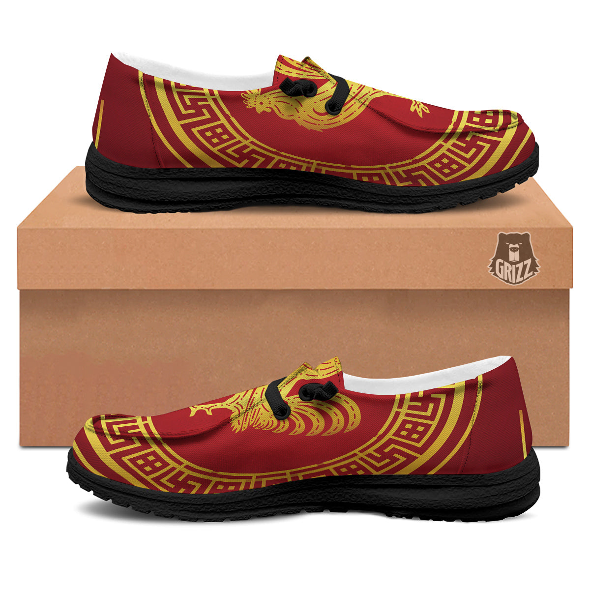 Chinese New Year Rooster Print Black Loafers-grizzshop