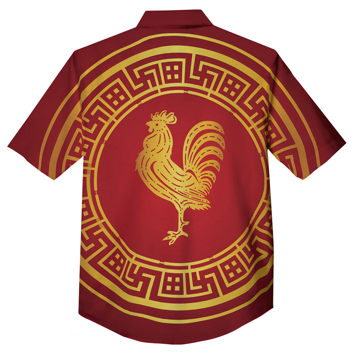 Chinese New Year Rooster Print Button Up Shirt-grizzshop
