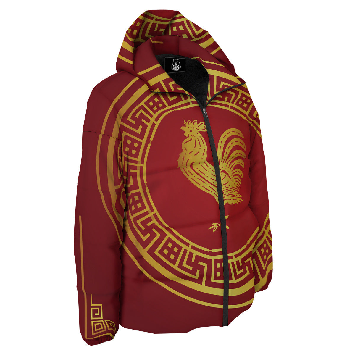 Chinese New Year Rooster Print Down Jacket-grizzshop