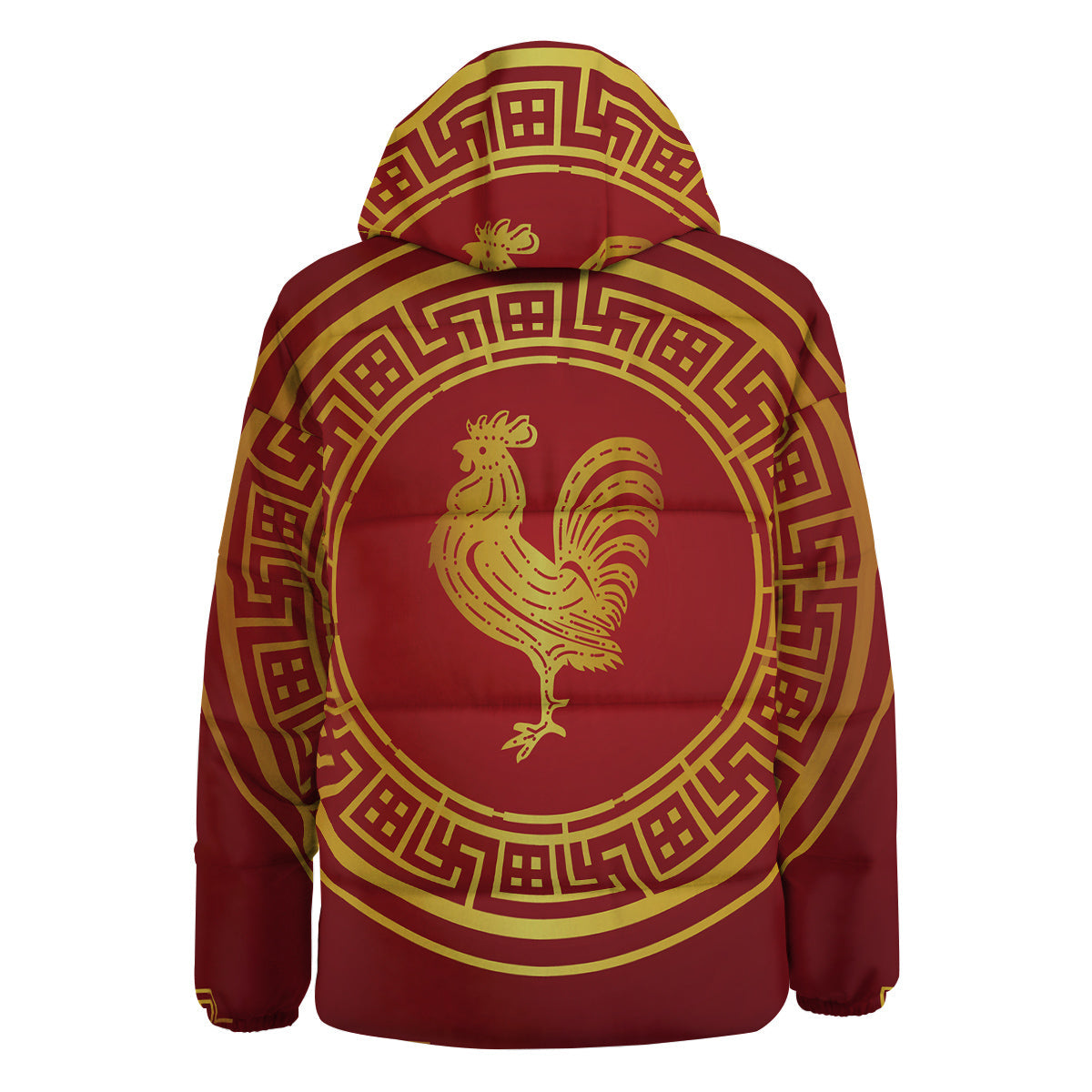 Chinese New Year Rooster Print Down Jacket-grizzshop