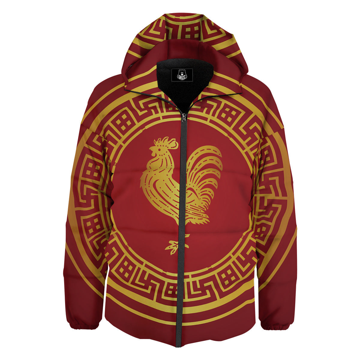 Chinese New Year Rooster Print Down Jacket-grizzshop