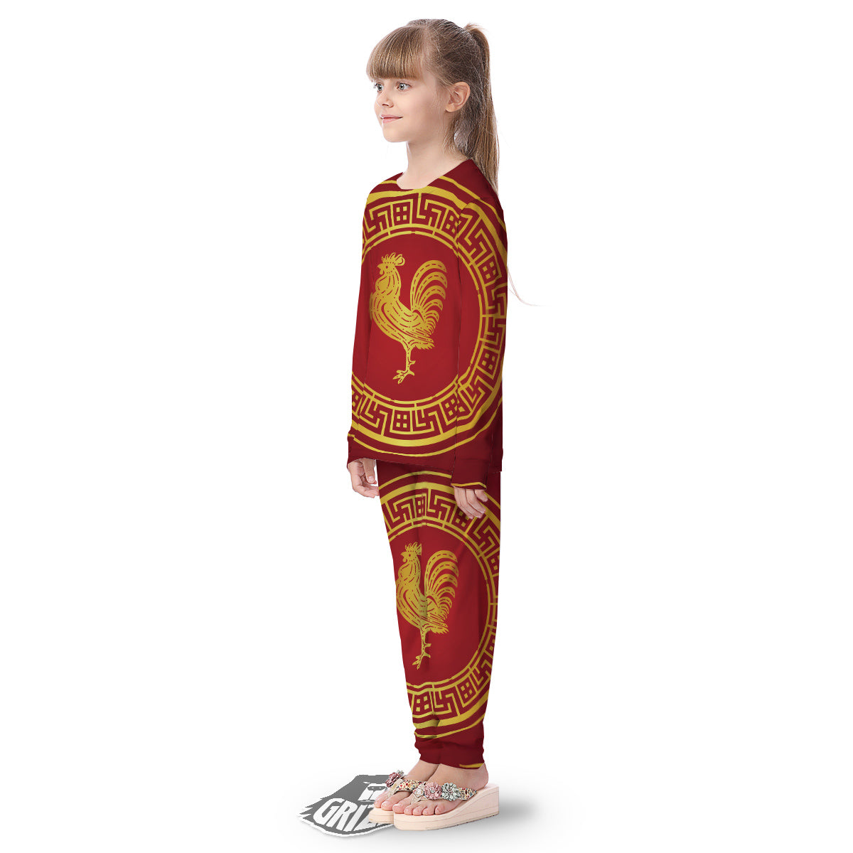 Chinese New Year Rooster Print Kid's Pajamas-grizzshop