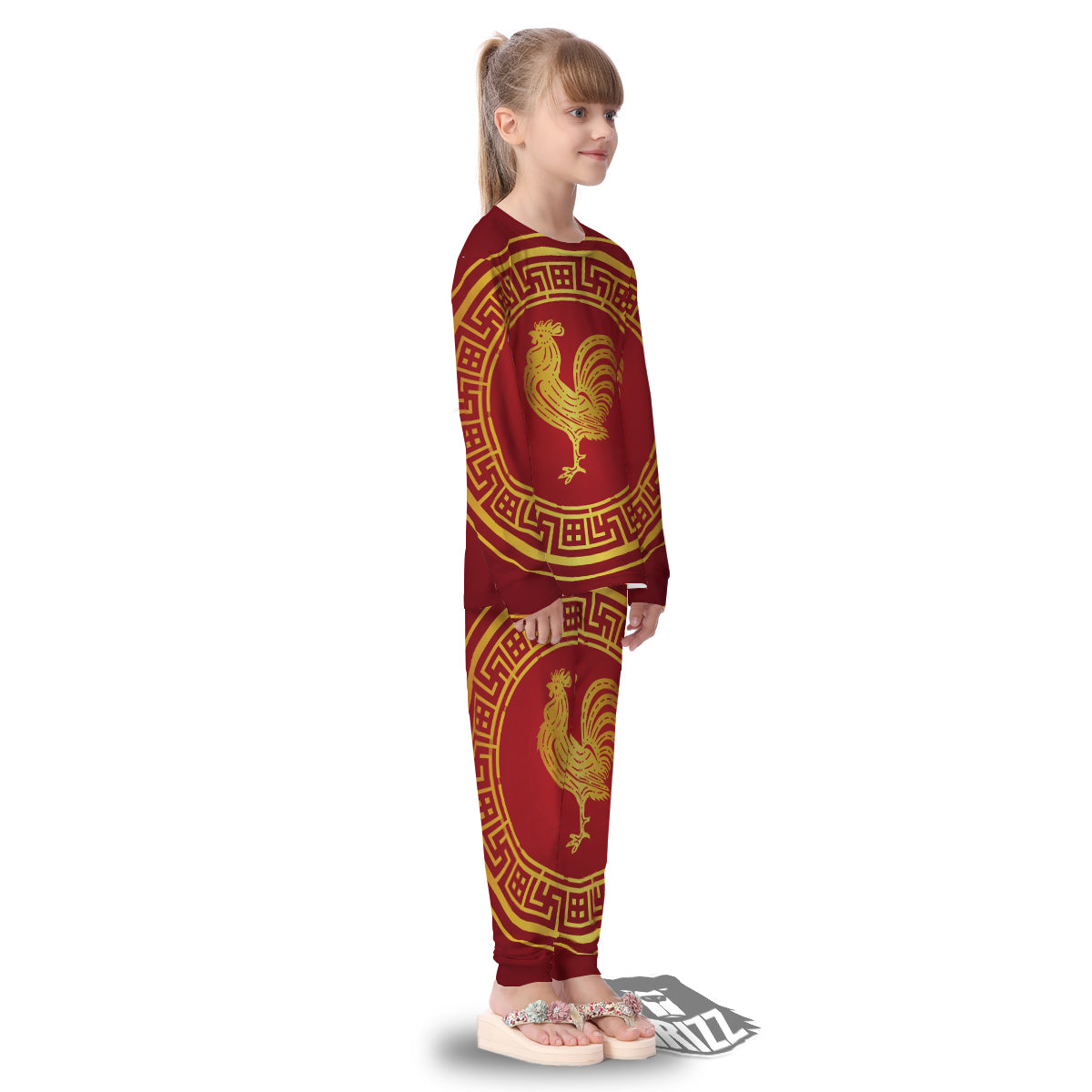 Chinese New Year Rooster Print Kid's Pajamas-grizzshop