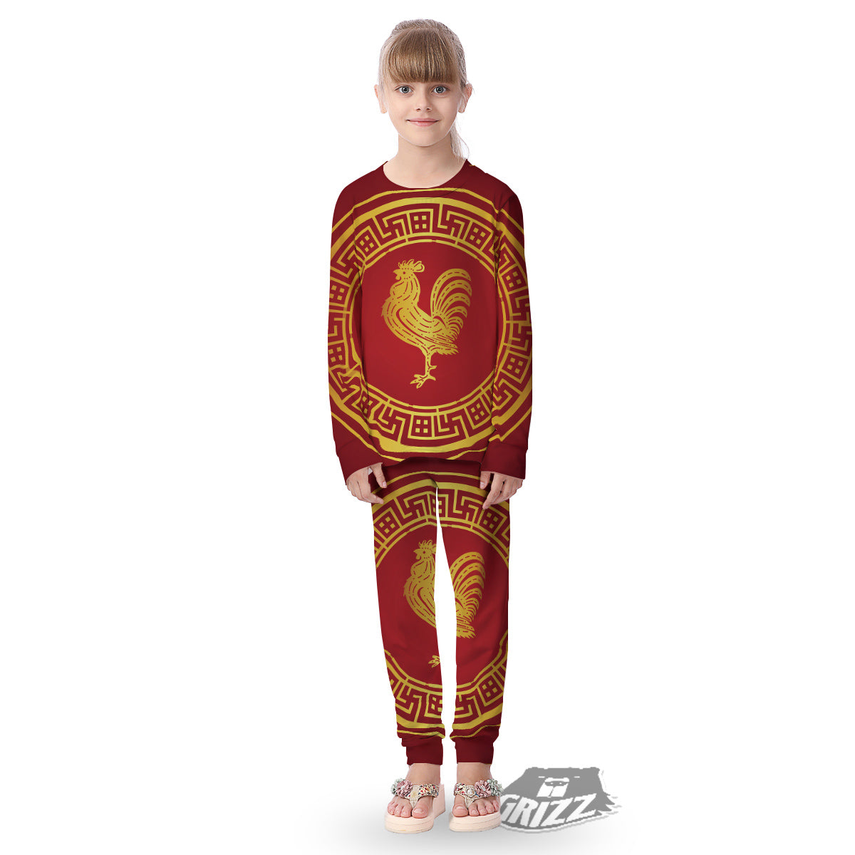 Chinese New Year Rooster Print Kid's Pajamas-grizzshop