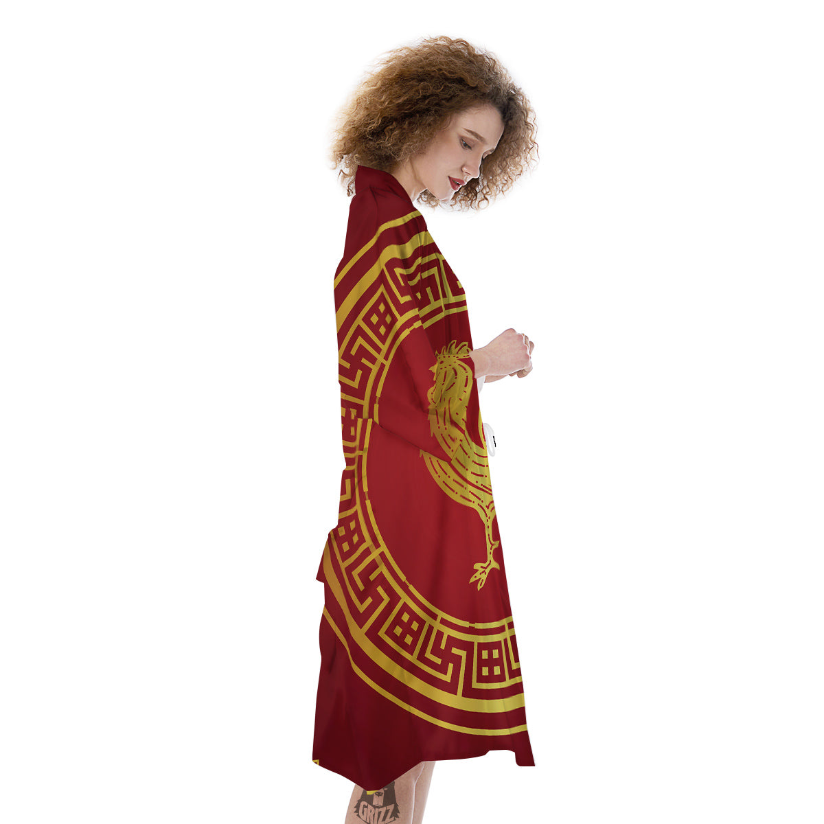 Chinese New Year Rooster Print Kimono-grizzshop